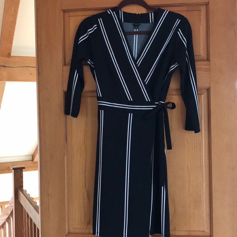 Ann Taylor Black and Striped Wrap Dress